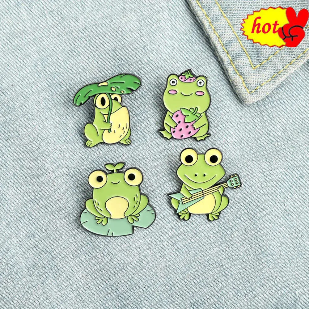 frog guitar Enamel Pin Funny Brooch Cartoons Badge for Bags Jeans Hoodies Denim Lapel Pin Jewelry Kids Best Gift