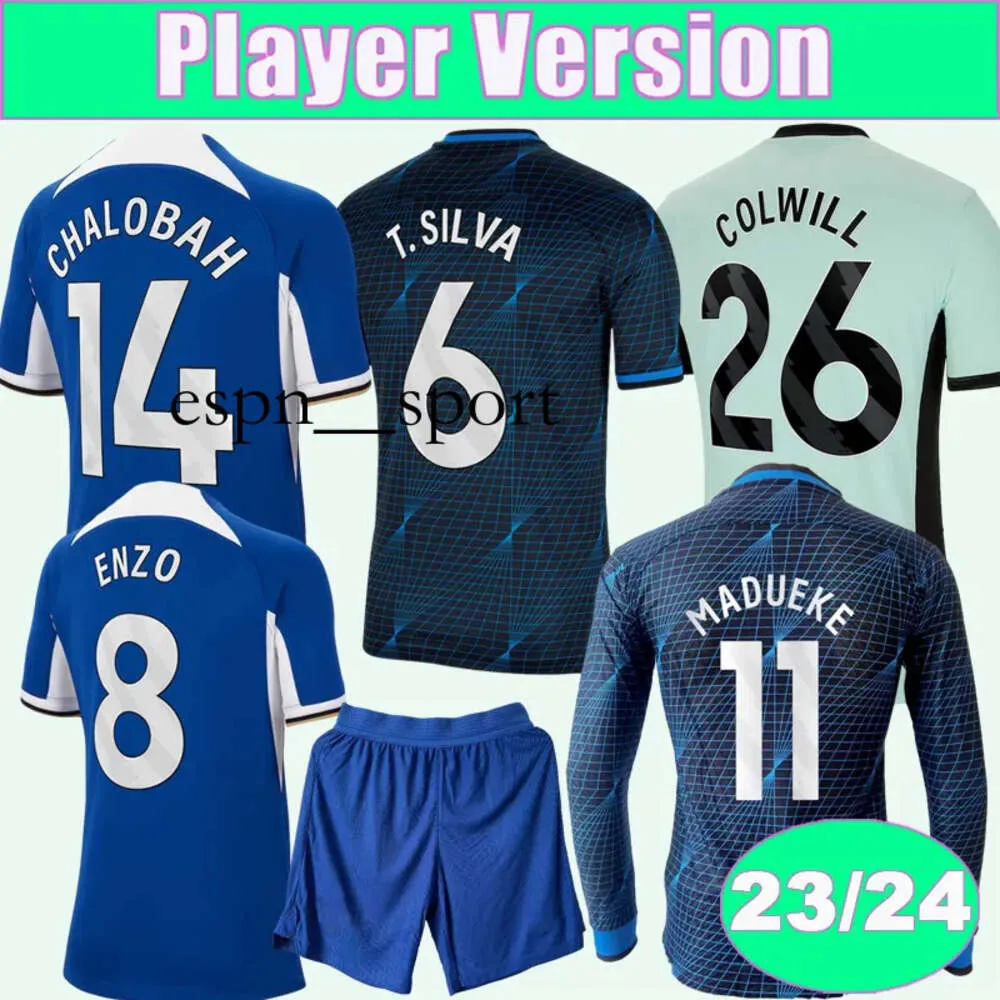 Espnsport 23 24 Jogador Versão Sterling Enzo Futebol Jerseys Mudryk Madueke Chalobah Nkunku Home Blue Away 3ª Camisa de Futebol Manga Curta Uniformes Adultos