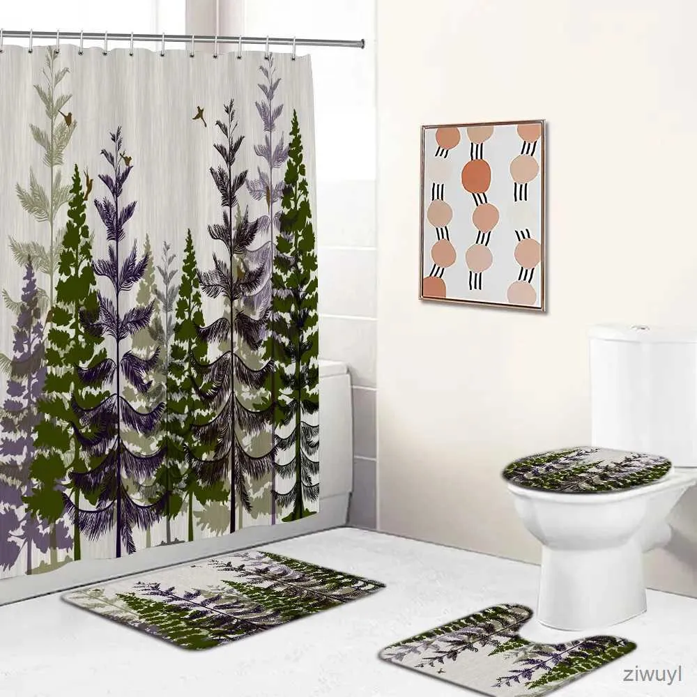 Douchegordijnen Zwart Plant Leaf Print 3D Douchegordijn Waterdicht Polyester Badkamer Gordijn Antislip Badmatten Set Wc Tapijten Tapijt