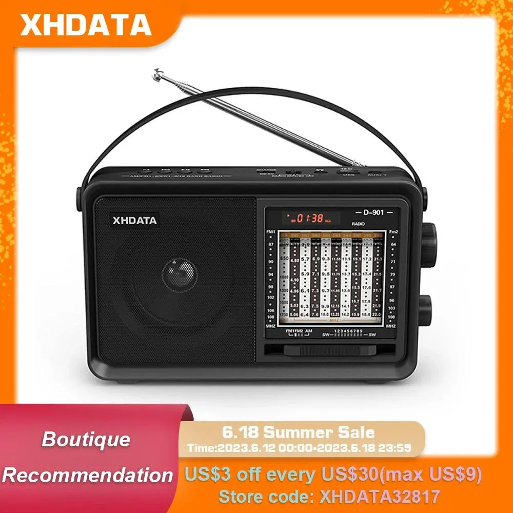 Złącza xhdata D901 Am FM SW Portable Radio Bluetooth Compatybilny odbiornik radiowy z obsługą głośników