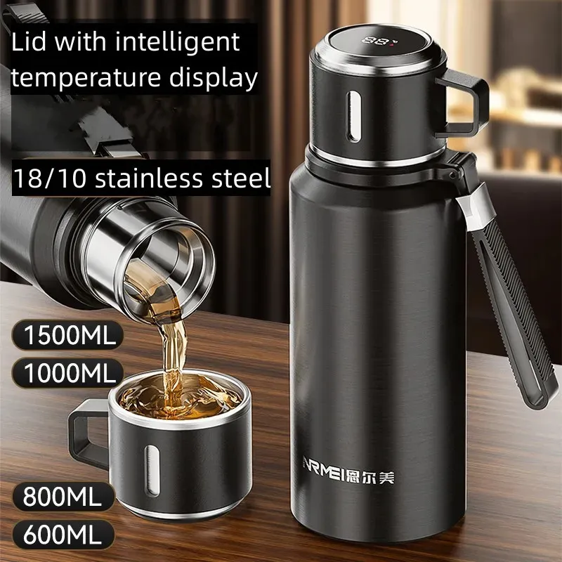 Bouteille thermos en acier inoxydable pour café avec couvercle numérique, bouteille d'eau thermique sous vide, tasse isolée, flacons sous vide, voyage 240110