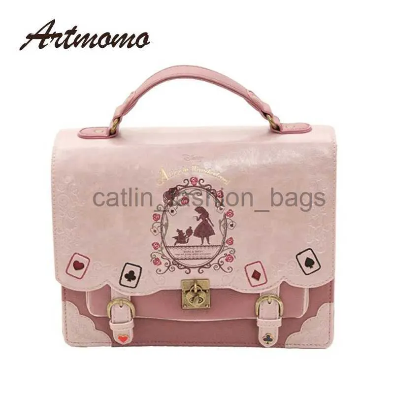 Totes Alice in Wonderland schoudertassen assen femme vintage student schooltas speelkaarten silhouet handtas lederen bagcatlin_fashion_bags