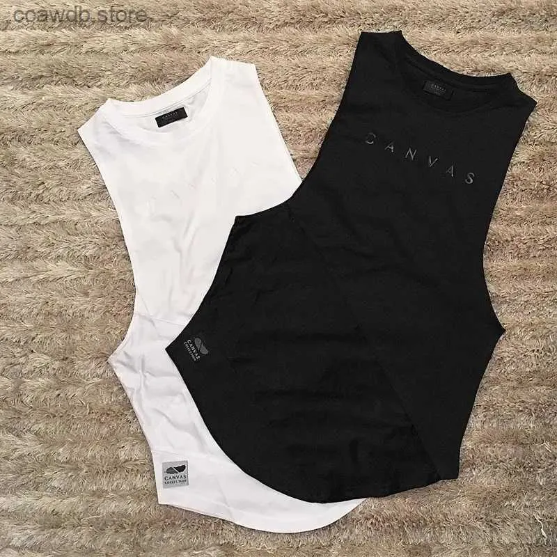 Regatas masculinas tendência colete esportivo apertado velocidade seca correndo roupas de treinamento superior sem mangas elástico emenda fitness t240110