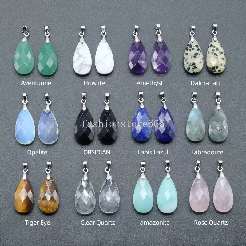 HXSCOO 1PC Naturel Guérison Pierre Goutte D'eau Forme Vert Mousse Agate Cristal Pendentif Femmes Hommes Bijoux Collier Cadeau