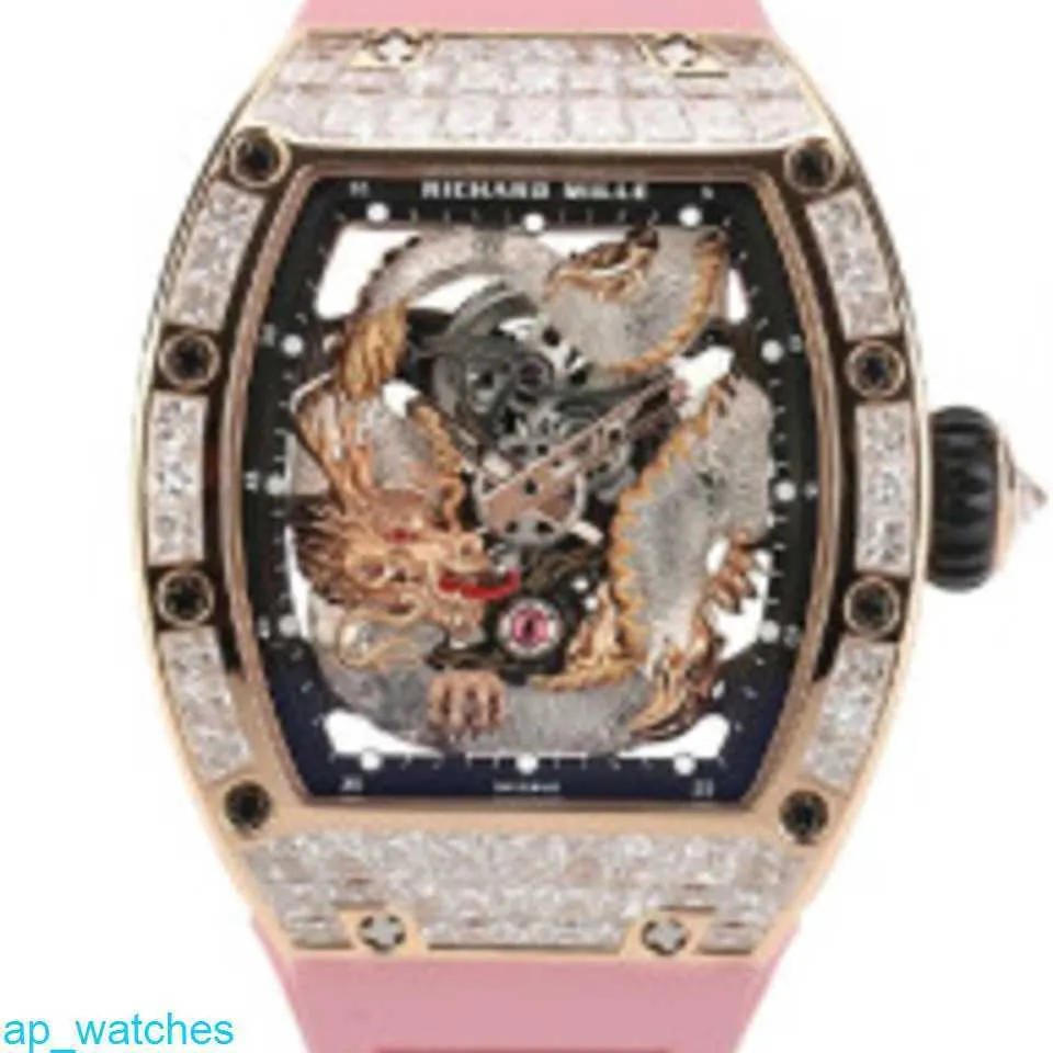 Richardmill RM57-03 Men's Watches Original Diamond Rose Gold Crystal Dragon Limited Edition Leisure Sports Machinery Watch Fun 6n