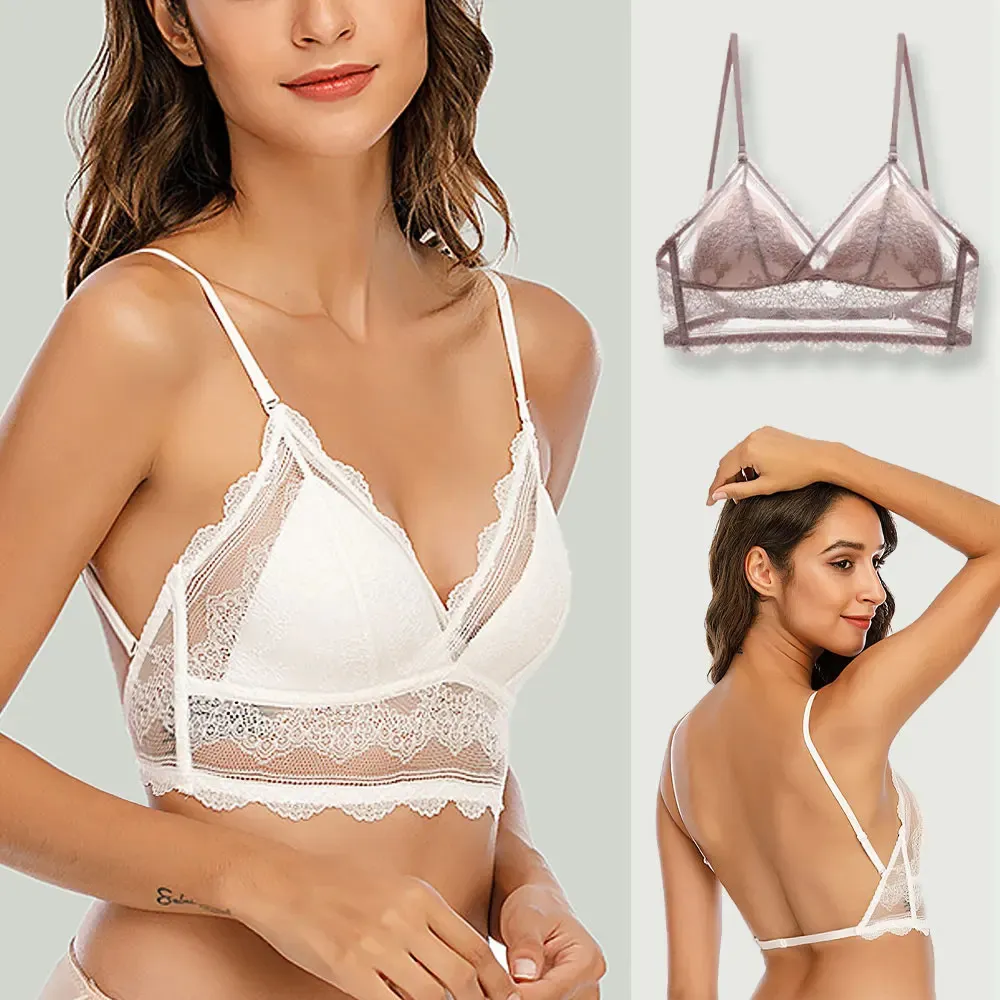 Seksi Dantel Sütyen Derin U Sırtsız Bralette Üçgen Yumuşak Dikişsiz İç Çamaşır Kadınlar bel şeffaf Bras Biustonosz Tank Tops 240110