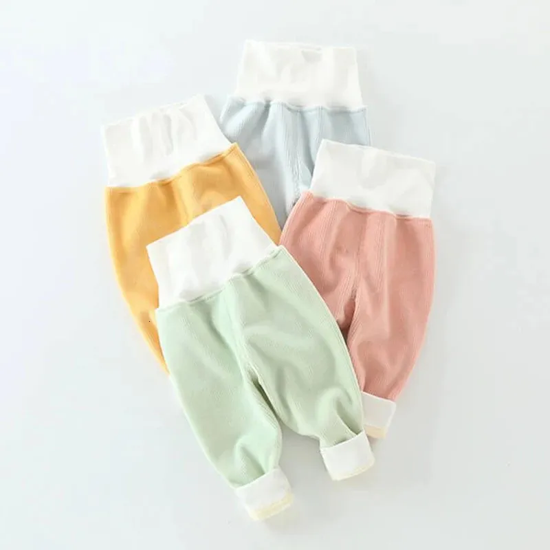 Baby Pants For Girls Boys High Waist Toddler Infant Bottoming Trousers Velvet Warm Autumn Winter Solid Kids Clothing 240109