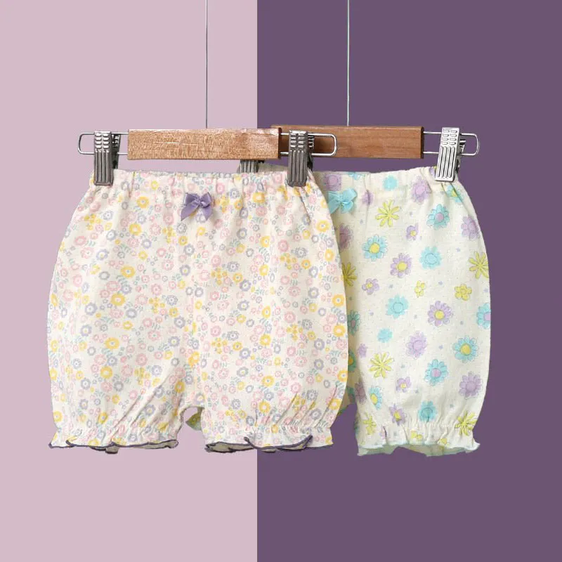 Calças casuais infantis finas de verão feitas de algodão puro, shorts de bebê bonitos e respiráveis classe A para meninas, calças cortadas