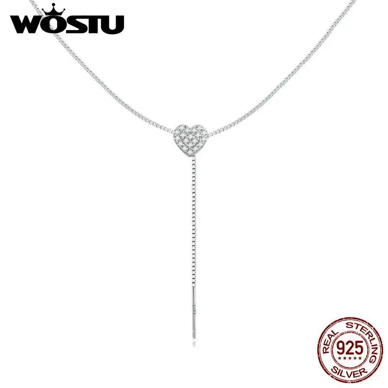 Colares WOSTU 925 Sterling Silver Love Romantic Long Chain Link Colar para Mulheres Fine Jewelry CTN260