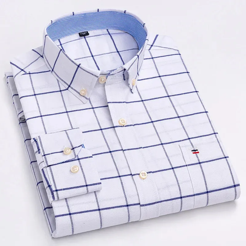 Duży rozmiar koszule 7xl100 cotton dla mężczyzn Oxford Plain Shirt Oversired długie rękawa Slim Fit Tops Striped Plaid Clothing 240109