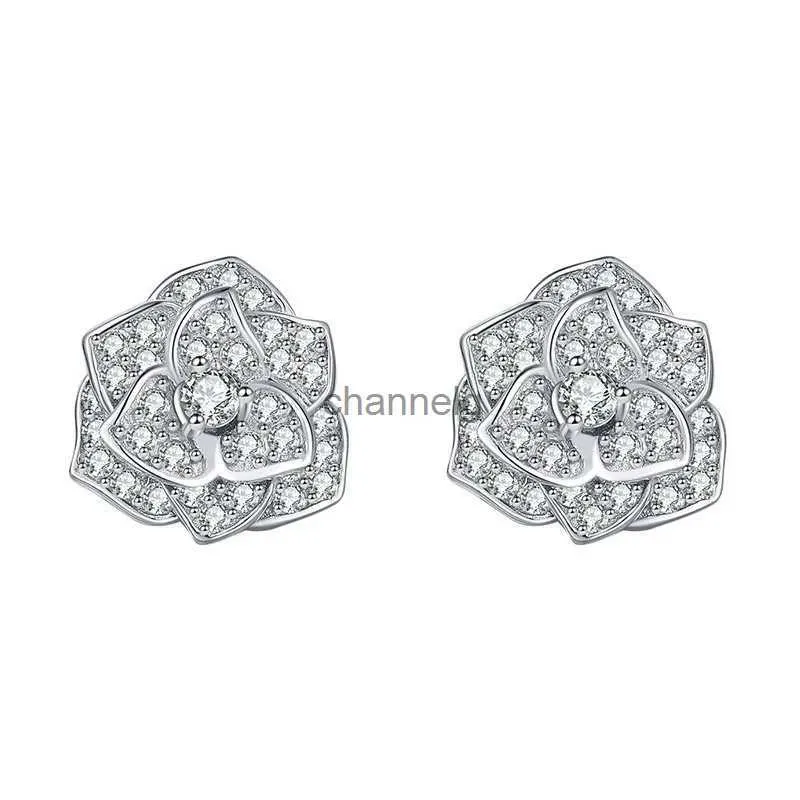 Stud ZHESHIYUAN Lefei Mode Tendance Classique De Luxe Moissanite Conception Camélia Fleur Boucles D'oreilles Pour Charme Femmes Argent 925 Bijoux Cadeau YQ240110