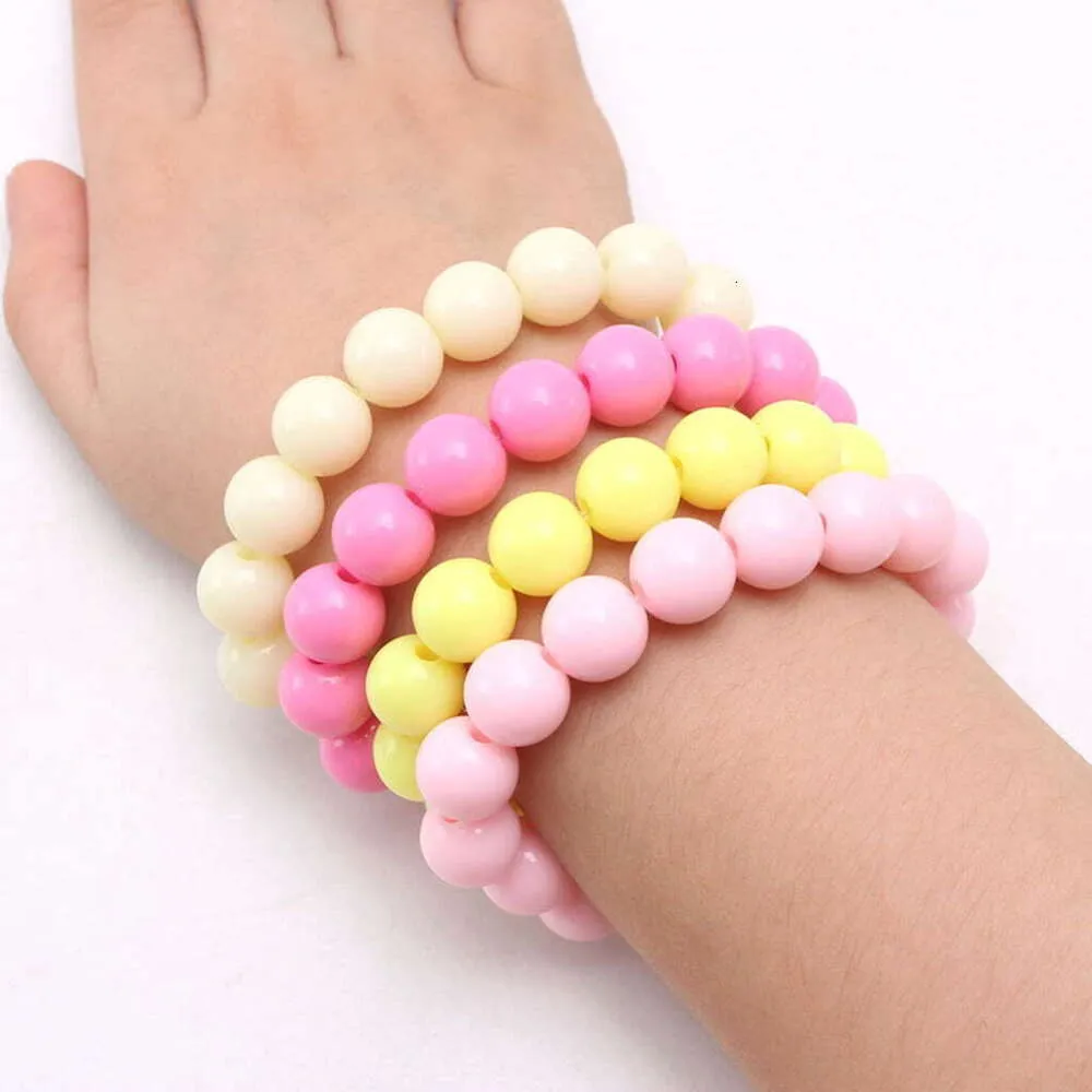 Meninas elásticas coloridas para adolescentes e crianças pulseiras com contas de pérola