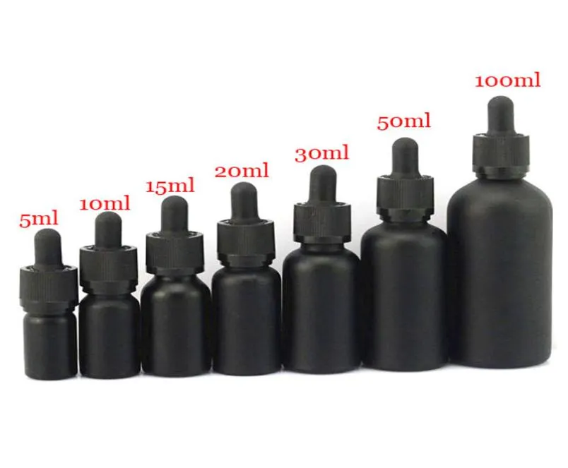 Flacons compte-gouttes en verre dépoli noir de 51015203050100 ml, conteneur d'huile essentielle, bouteille vide pour liquide E, 3225930