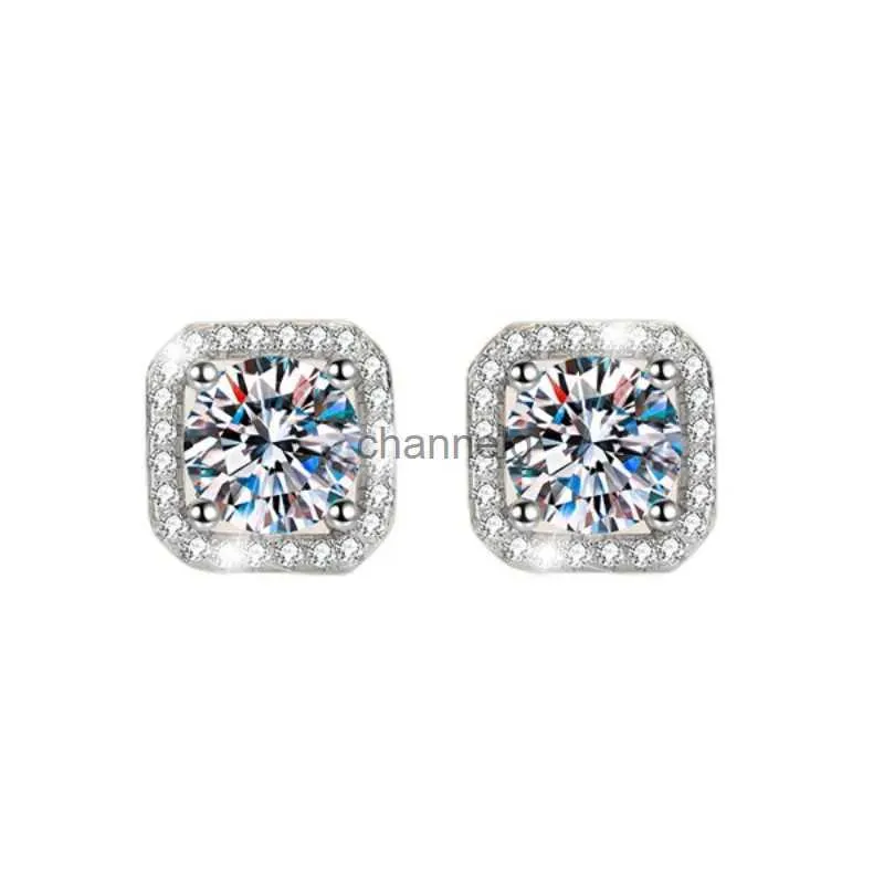 Stud ES0006 LEFEI Fashion Luxury Diamond-Set Classic Color D Moissanite Square Earring for Women 925 Silver Party Charm Jewelry Gift YQ240110