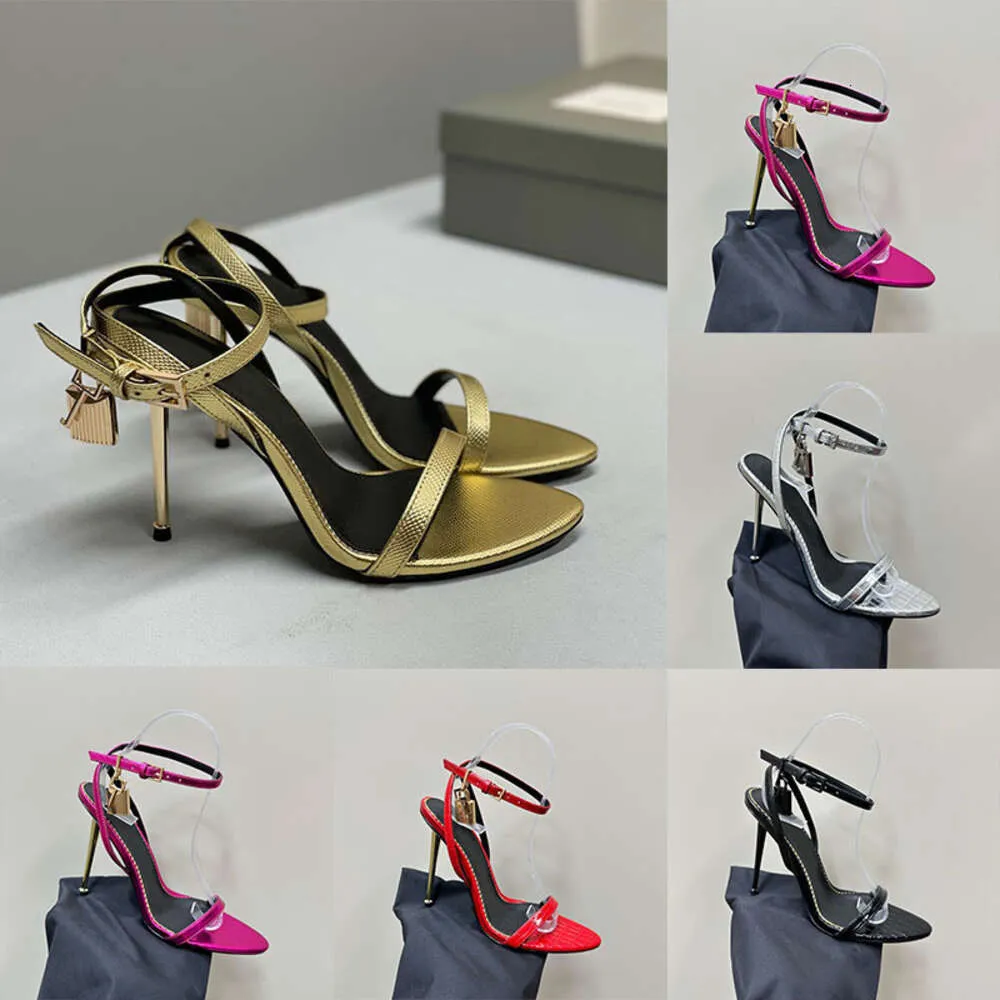 Women High Heels Designerskie sandały kłódki 10,5 cm spiczaste nagie sandały kostki sukienki z pudełkiem 506