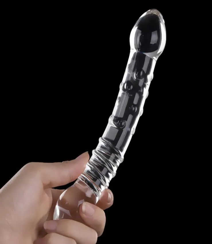 Transparent Crystal Glass Vagina Massager Dual Head Dildo Anal Anus Plug Gspot Stimulation Sex Toy for Couples Lovers Y1910245152465