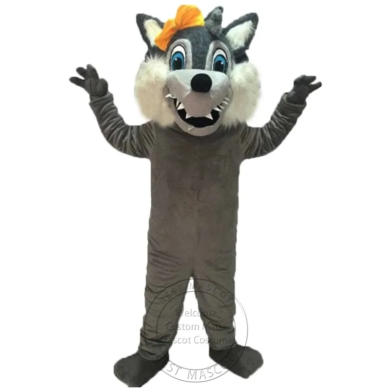 Venda quente de halloween cinza grande mau feminino lobo mascote traje para festa personagem dos desenhos animados mascote venda frete grátis suporte personalização