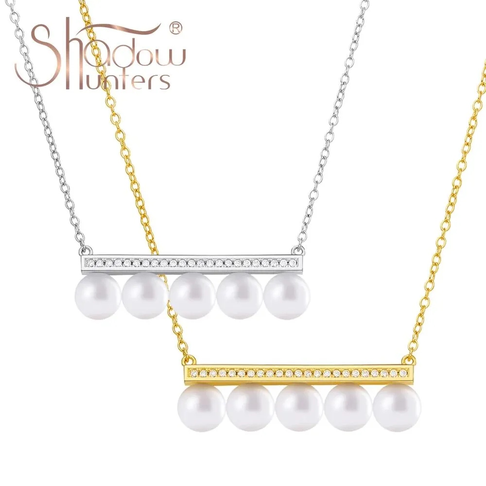 Ciondoli SHADOWHUNTERS Collana con palo di equilibrio di perle in argento sterling autentico 925 con zirconi trasparenti completi da 40 cm con catena O Gioielli romantici da donna