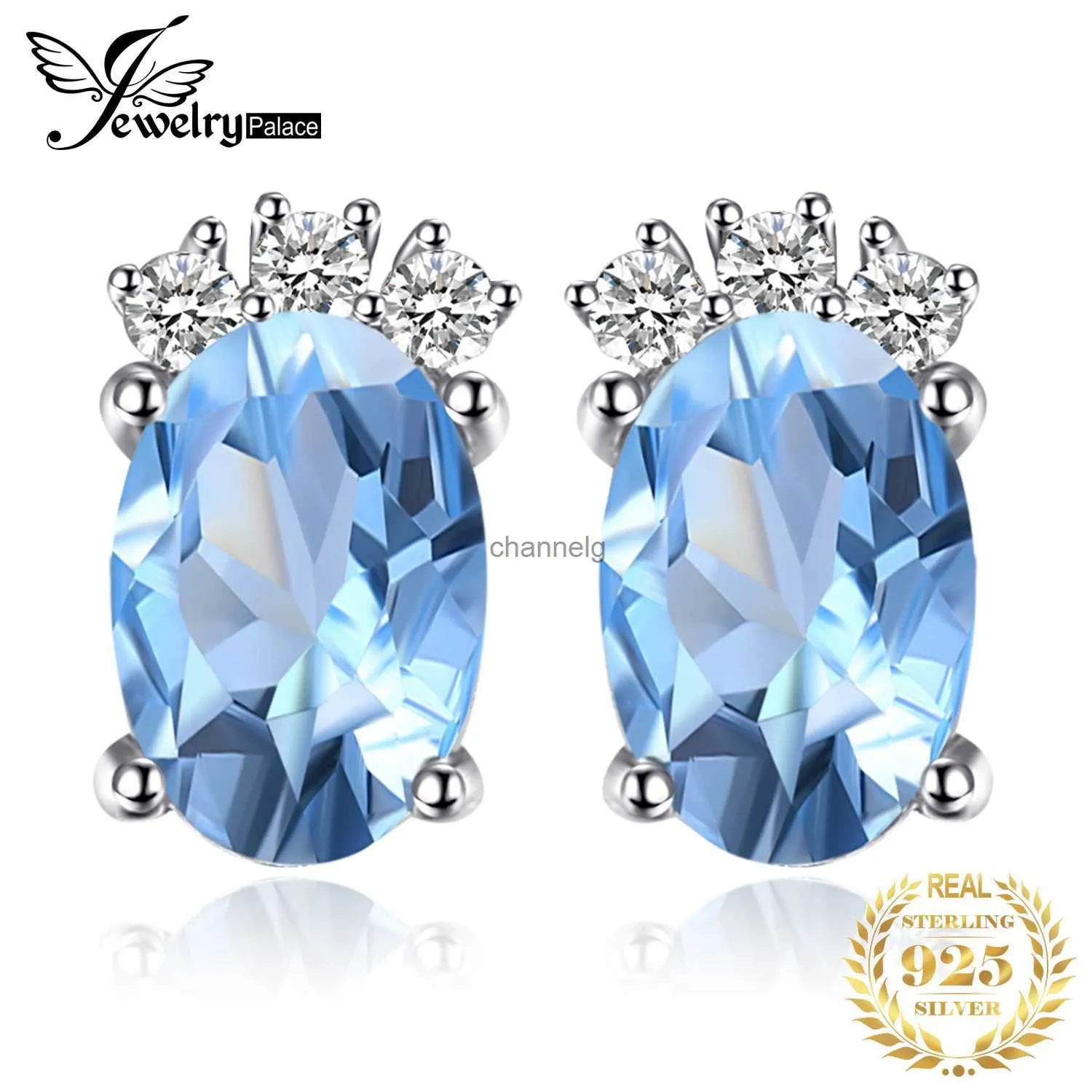 Stud JewelryPalace Crown 1ct Oval Natural Sky Blue Topaz 925 Sterling Silver Stud Earrings for Woman Gemstone Jewelry Birthday Gift YQ240110