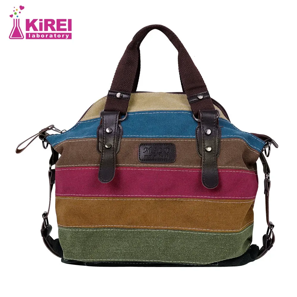 Sprzedawaj torebkę mody Patchwork Rainbow jedno ramię na płótnie torba Messenger Bag duża pojemność torba podróży 240109