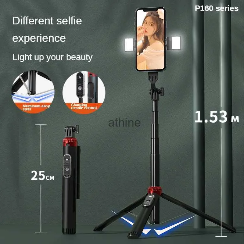 Selfie-Einbeinstative M-REMOTE Drahtloser Bluetooth-Selfie-Stick 1,53 m mit doppeltem Fülllicht, faltbares Stativ für Action-Kameras, Smartphone YQ240110
