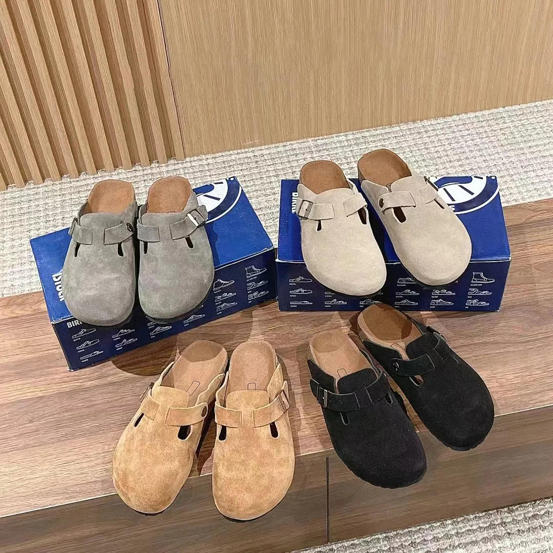 toppkvalitet Bostons casual sko glid mocka täppar päls plattformsskor tofflor sandal män lyxiga utomhus kork tazz platt kvinnlig mule designer skjutreglage