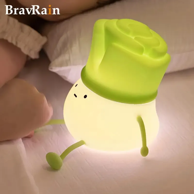 1pc mignon poireau tête robinet veilleuse, Silicone tactile 3 niveaux réglable chronométré lampe de chevet lumière LED, les enfants l'aiment