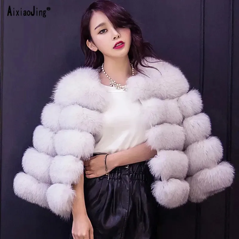 AIXIAOJING Winter harige jas Vossenbontjas Mode vrouwen top elegante pluizige jas warme hoge kwaliteit pluche faux bontjas 240110