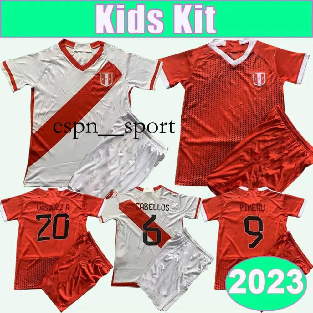 espnsport 2023 Peru LAPADULA TAPIA Kid Kit Soccer Jerey Nationaal team FLORES CUEVA GUERRERO FARFAN ABRAM LORES Thuis Wit Uit Rood Voetbalshirt Korte mouw