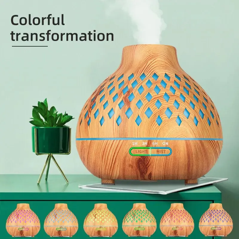 Humidificateur d'air ultrasonique télécommandé de Grain de bois de diffuseur d'huile essentielle d'aromathérapie de 400ML frais avec 7 lumières de couleur pour la maison 240109