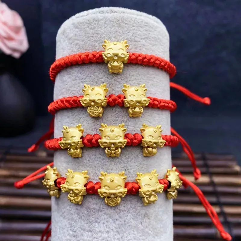 Handmade Braided Chinese Style Red String Bracelets Dragon Beaded Protection Health Lucky Happiness Charm Birthday Jewelry