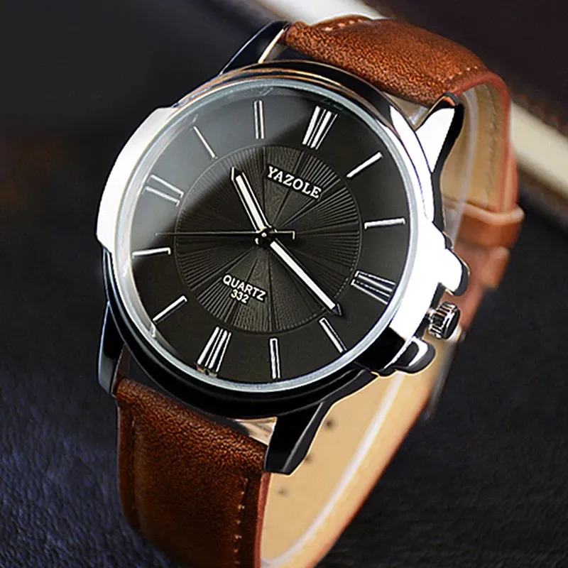 YAZOLE hommes montres haut de gamme de luxe en verre bleu montre hommes montre étanche en cuir romain montre pour hommes mâle horloge relojes saat 240109