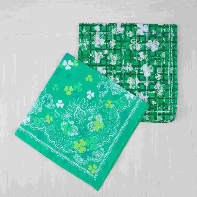 Bollkapslar 3st bomullstryck Squares Scarf pannband Set Vacker dekor för festivalfest (grönt mönster 1