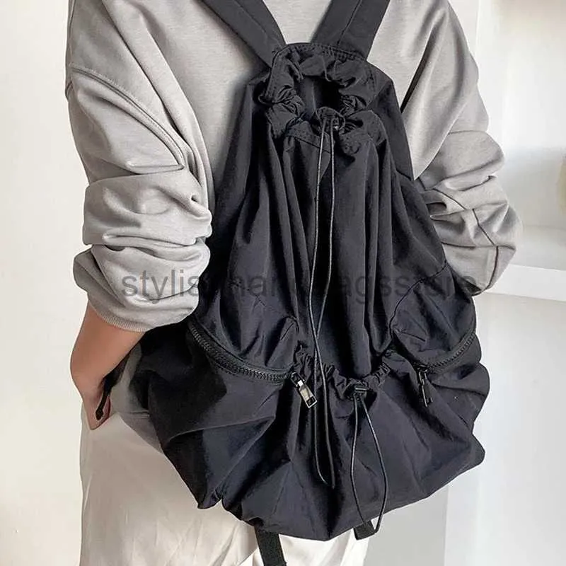 Backpack Style Fashion Ruched Drsting Backpacks for Women Casual Nylon Lady Light Weight Students Bag Large Capacity Travel Sac 2023stylishhandbagsstore