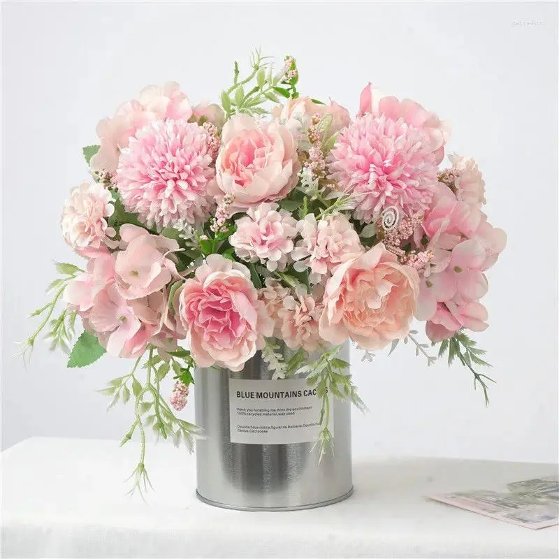Decorative Flowers Real Touch Silk Rose Peony Fake Artificial Bouquet Plants Flower Ball Wedding Mariage Home Garden Party Decoration Favor