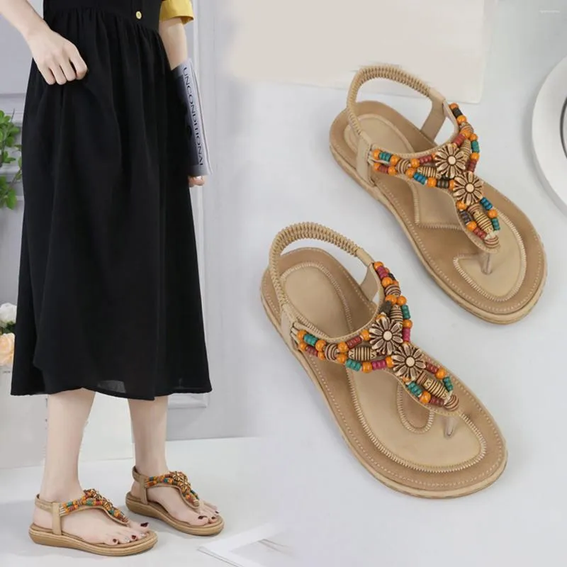 Sandals Summer 2024 Shoes Flat Ladies Bead Casual Slip on Sandalias Fashion Flip-flop Roman for Women Chaussure Femme 643 Fashi 339 5