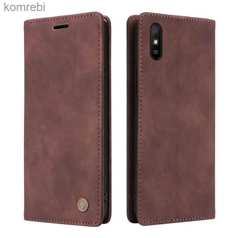 Mobiltelefonfall Fall för Redmi 9A Prime Wallet Flip Leather Phone Case för Redmi 9i Solid Color Sug Cup Feature Coverl240110