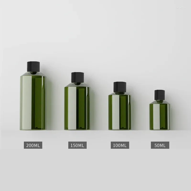 Bottiglie di stoccaggio 30 pezzi 50 ml 100 ml 150 ml 200 ml Bottiglia di plastica vuota verde con coperchio a vite per sapone liquido Shampoo Gel doccia Imballaggio cosmetico
