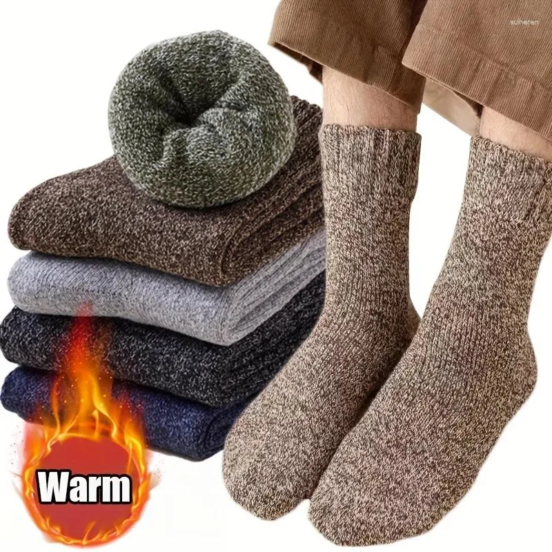 Chaussettes pour hommes 3 paires épaissir laine polaire épaissie confortable décontracté thermique Plus velours chaussette de sol pour hiver automne taille 38-45