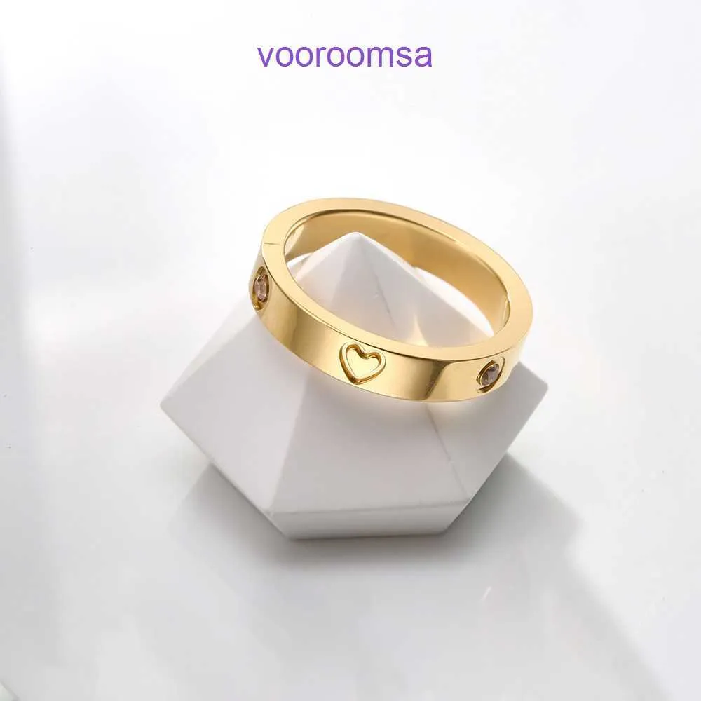 High quality Edition Rings Light Luxury Carter Titanium Steel Ring with Three Diamonds and Hearts 18K Gold Ins Peach Heart Quality Natural With Original Box