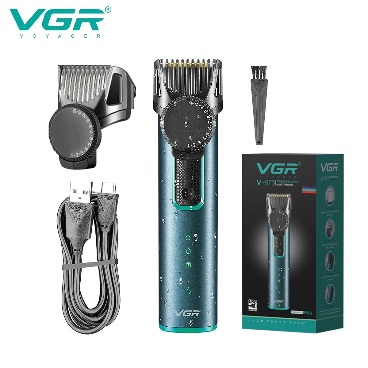 VGR Hårtrimmer Justerbar hårklippmaskin Vattentät frisör Hår Clipper Sladlös frisyrmaskin Trimmer för män V-973 240110