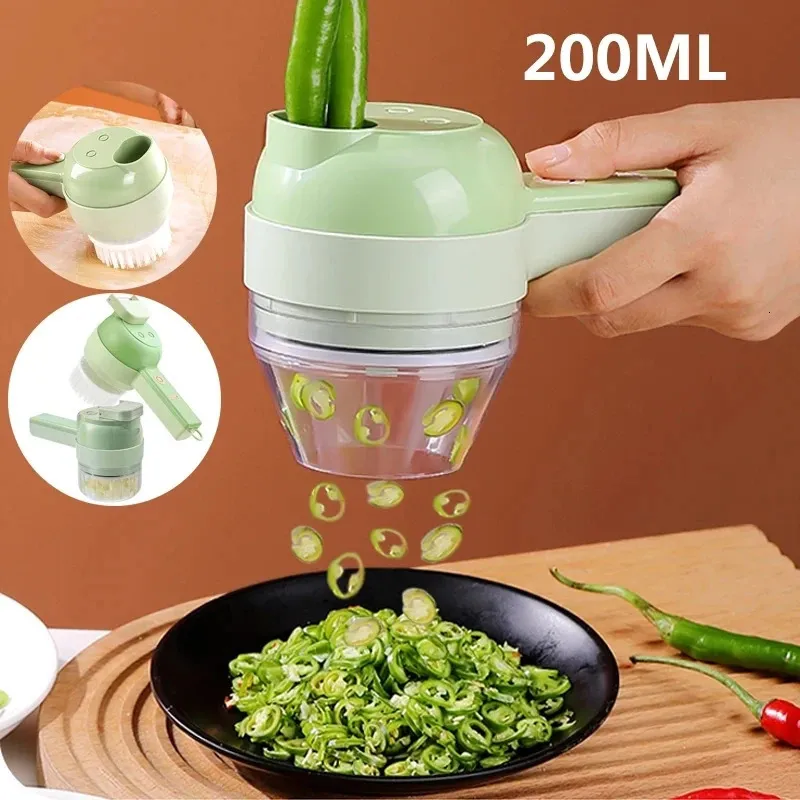 Multifonctionnel 4 In1 coupe-légumes électrique trancheuse ail boue Masher Chopper coupe pressage mélangeur tranche de nourriture USB charge 240110