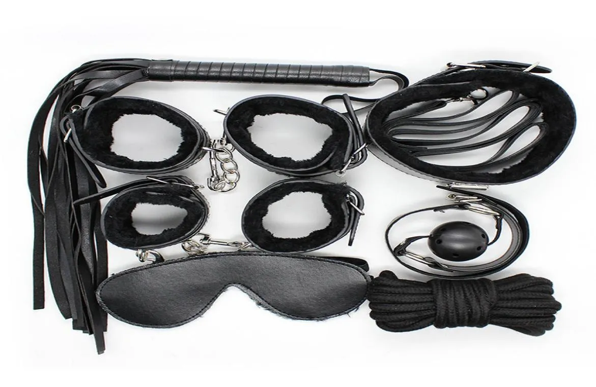 섹스 속박 키트 7 PCSSET 섹스 제품 성인 게임 성 장난감 세트 핸드 커프스 바퀴 밧줄 눈 가로울 커플 에로틱 한 장난감 Y190712165353
