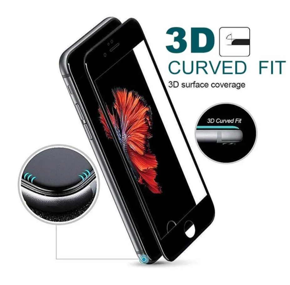 Película protectora suave de vidrio templado 3D HD para iPhone X 6 6s 7 8 Plus Protector de pantalla de fibra de carbono de cubierta completa Epacket4718224