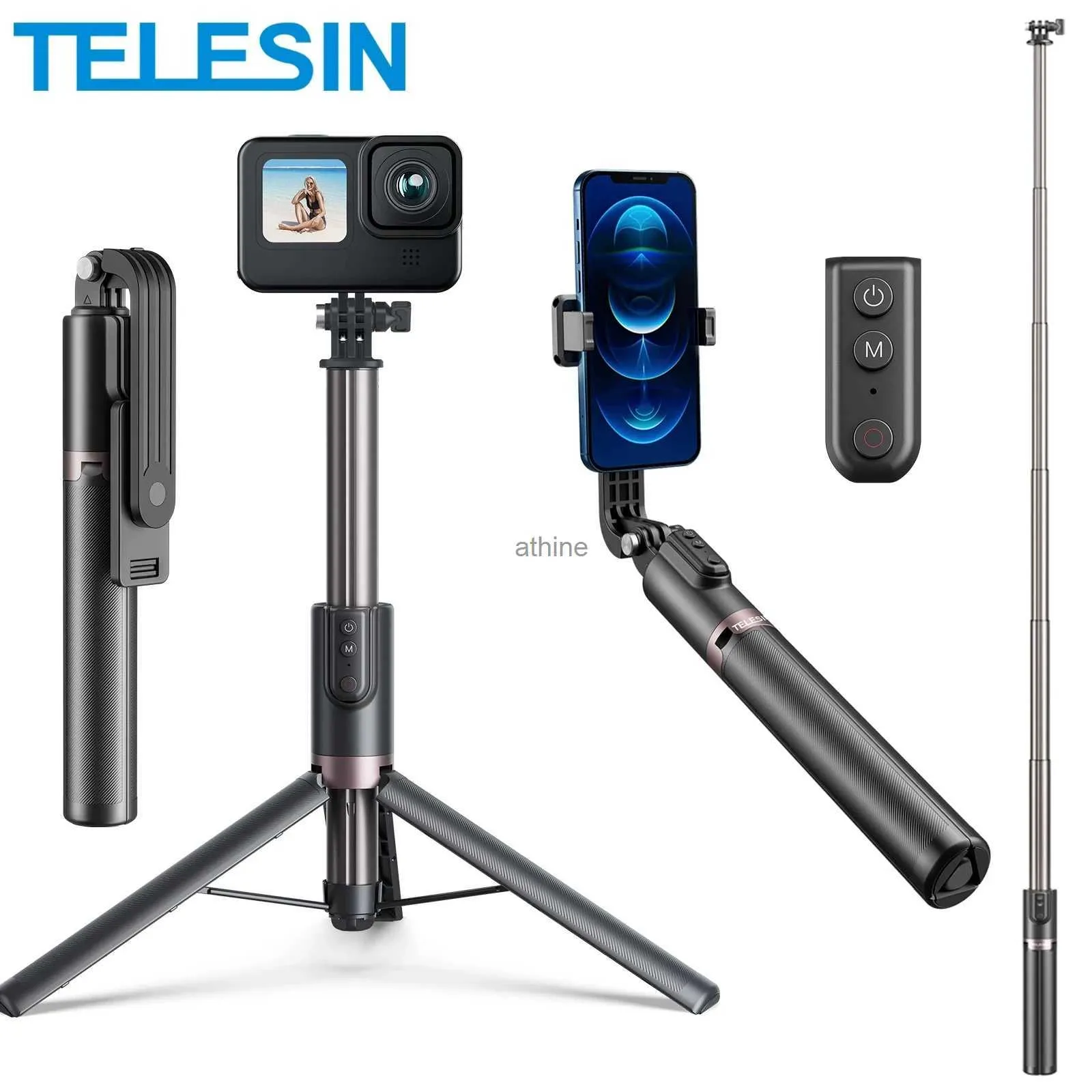 Selfie Monopods TELESIN 0.6/1.3m Vlog Selfie Stick Statief 72m Draadloze Bluetooth Afstandsbediening Voor Hero 12 11 10 9 14 15 YQ240110
