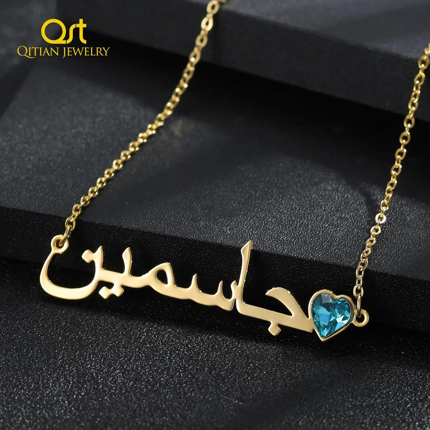 Bracelets personnalisé nom arabe collier pierre de naissance nom collier en acier inoxydable plaqué colliers bijoux personnalisés cadeaux pour les femmes