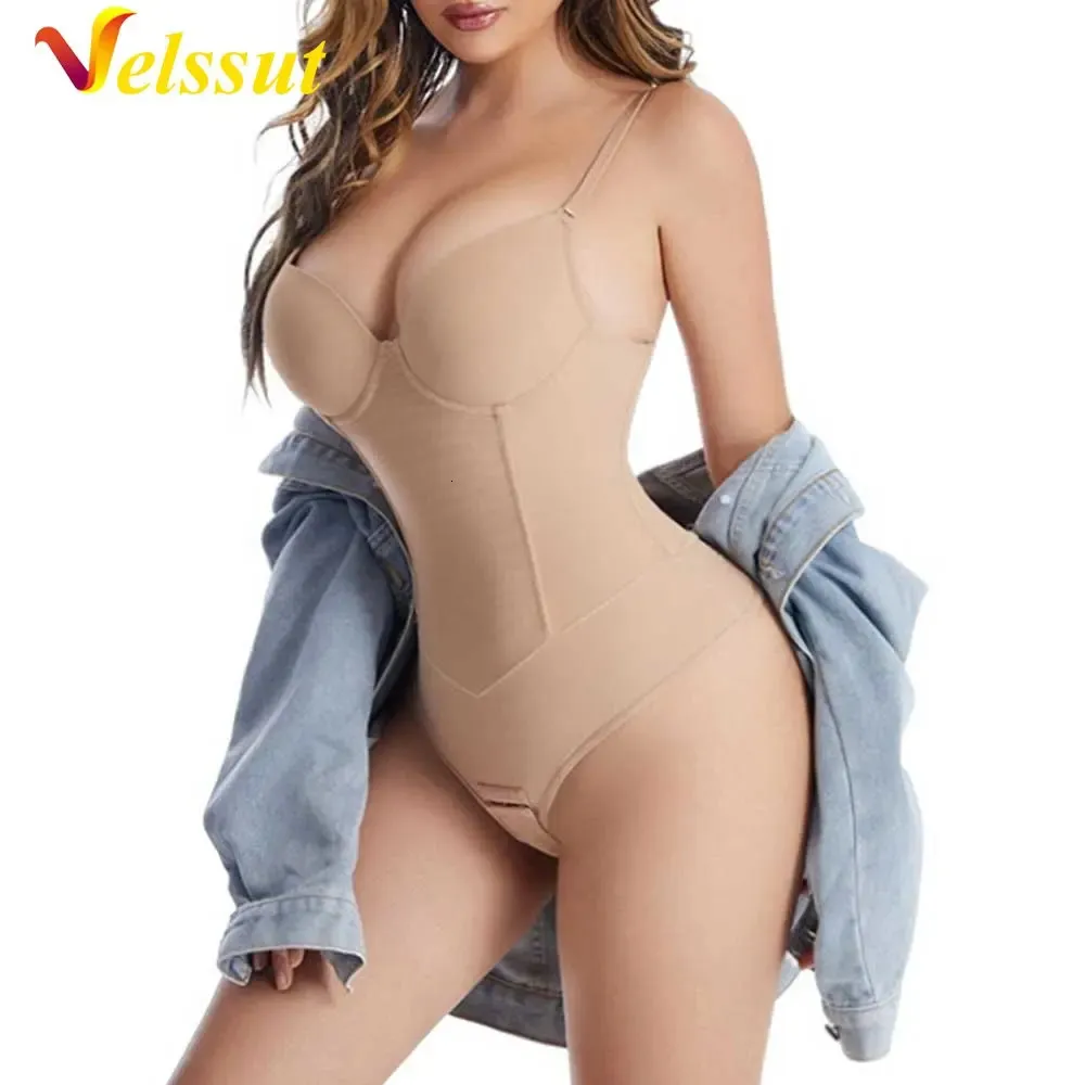 Velssut Bodysuit Shapewear for Women Seamless Body Shaper Slimming Flat Belly Vest Waist Trainer Underwear Tummy Control Thong 240109