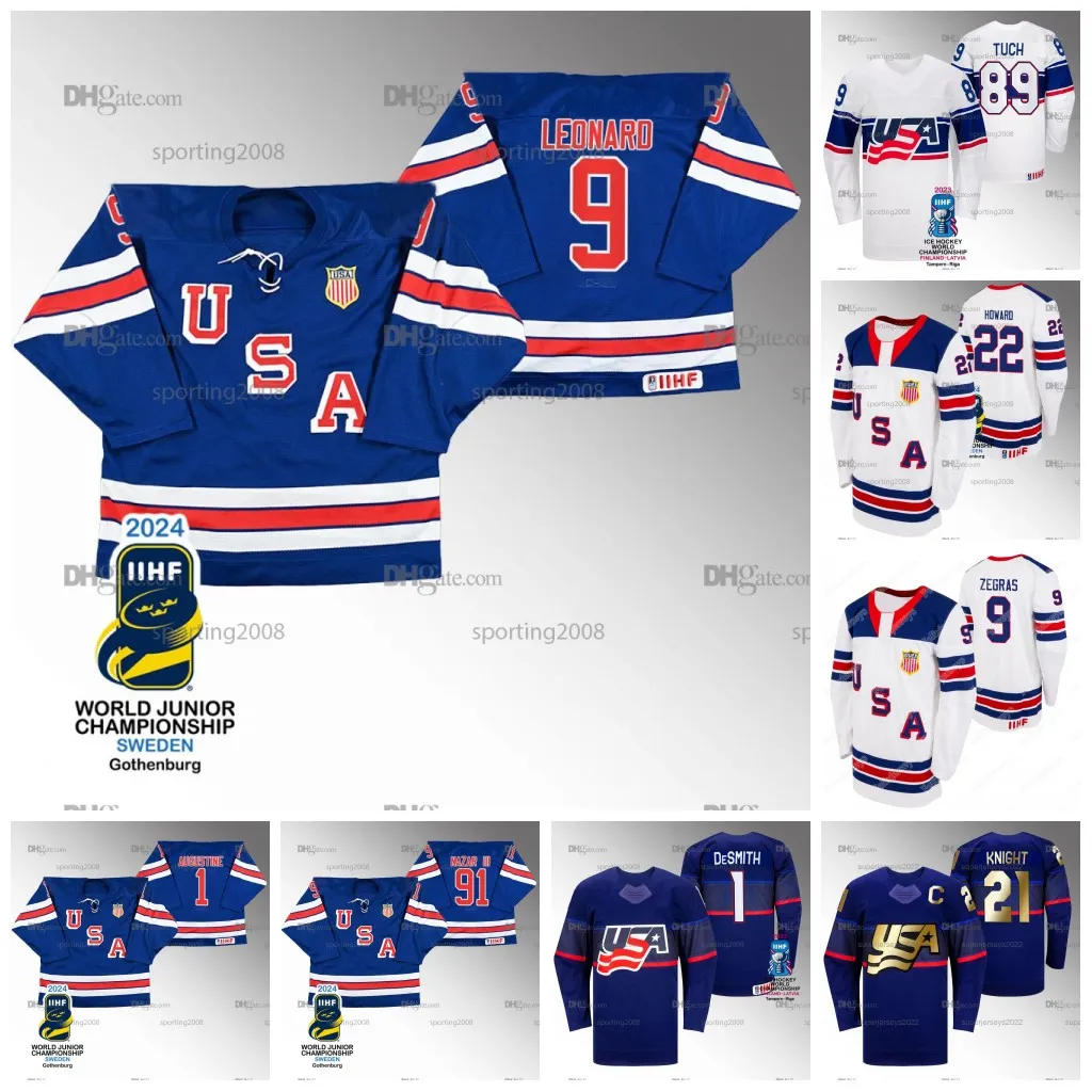 9 Trevor Zegras USA 2024 IIHF World Champions Jersey 30 Spencer Knight Kam York Hunter Skinner Matthew Boldy Caufield Matthew Beniers