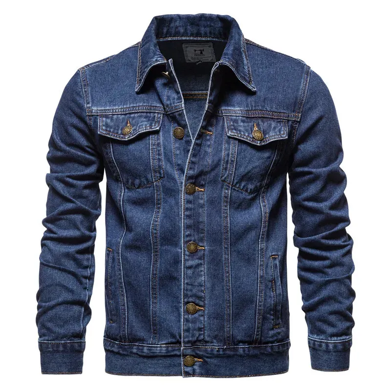 2023 Spring Men Solid Lapel Denim Jackets Fashion Motorcykel Jeans Hommes Slim Fit Cotton Casual Black Blue Coats 240109