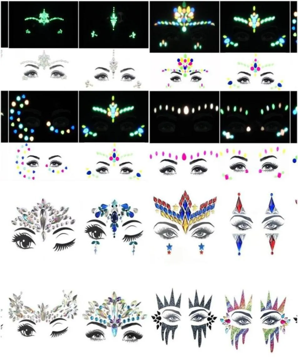6PCS Temporäre Strass Glitter Tattoo Aufkleber Gesicht Juwelen Edelsteine Festival Party Make-Up Körper Juwelen Flash Gesicht Kristall Stick2963516